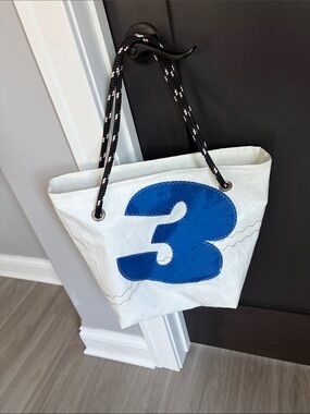 White Tote Bag with Blue Number 3 - Women Bags